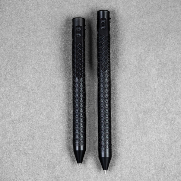 Nottingham Tactical x URBAN TiButton Single Lock Pen - Black Ti Cerakote Seigaiha w/ Milled Seigaiha Clip - URBAN EDC®