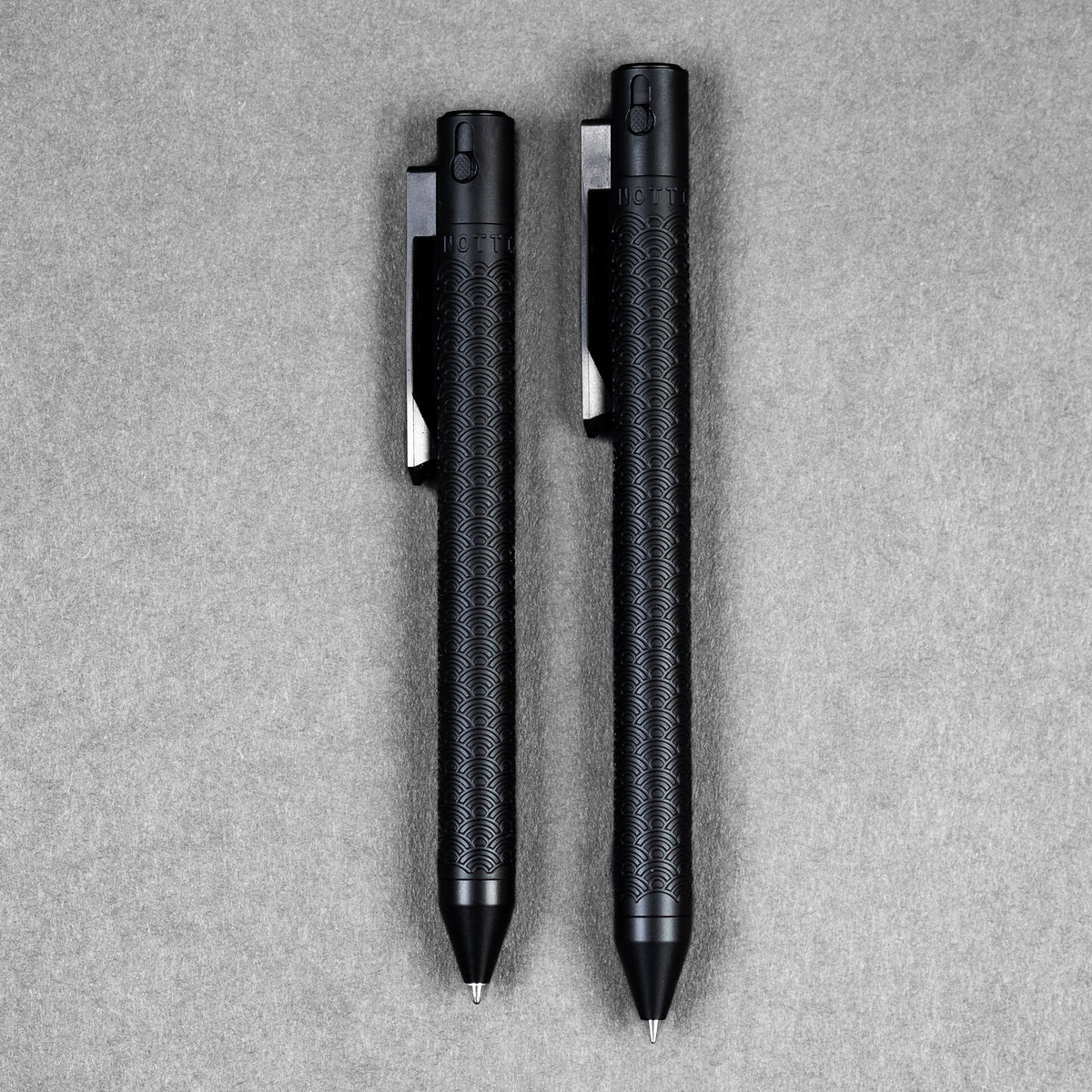 Nottingham Tactical x URBAN TiButton Single Lock Pen - Black Ti Cerakote Seigaiha w/ Milled Seigaiha Clip - URBAN EDC®