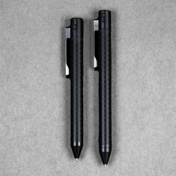 Nottingham Tactical x URBAN TiButton Single Lock Pen - Black Ti Cerakote Seigaiha w/ Milled Seigaiha Clip - URBAN EDC®