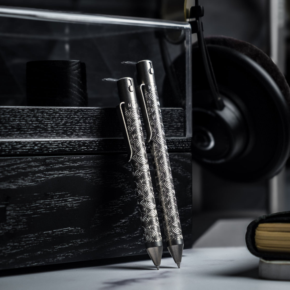 Nottingham Tactical x URBAN TiButton Single Lock Pen - Tumbled Ti Chaos Seigaiha - URBAN EDC®