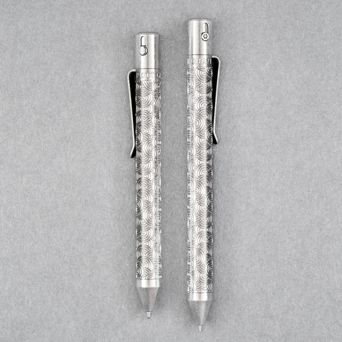Nottingham Tactical x URBAN TiButton Single Lock Pen - Tumbled Ti Chaos Seigaiha - URBAN EDC®