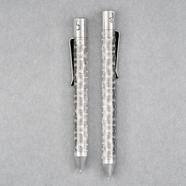 Nottingham Tactical x URBAN TiButton Single Lock Pen - Tumbled Ti Chaos Seigaiha - URBAN EDC®