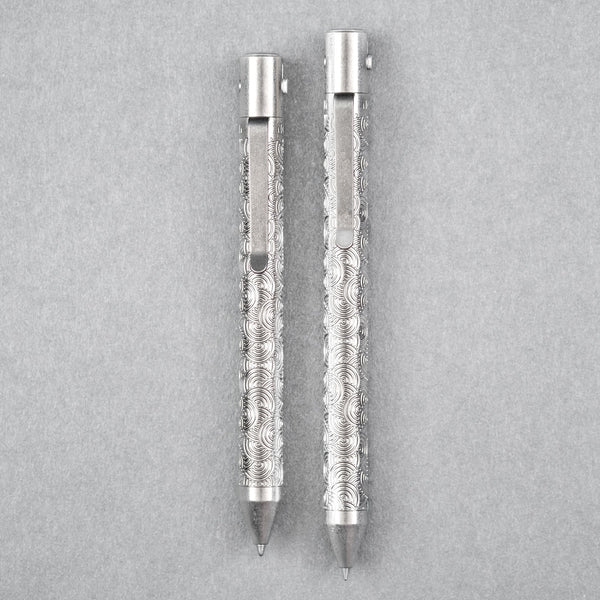 Nottingham Tactical x URBAN TiButton Single Lock Pen - Tumbled Ti Chaos Seigaiha - URBAN EDC®