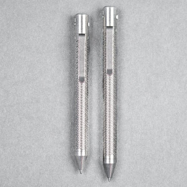 Nottingham Tactical x URBAN TiButton Single Lock Pen - Tumbled Ti Seigaiha - URBAN EDC®