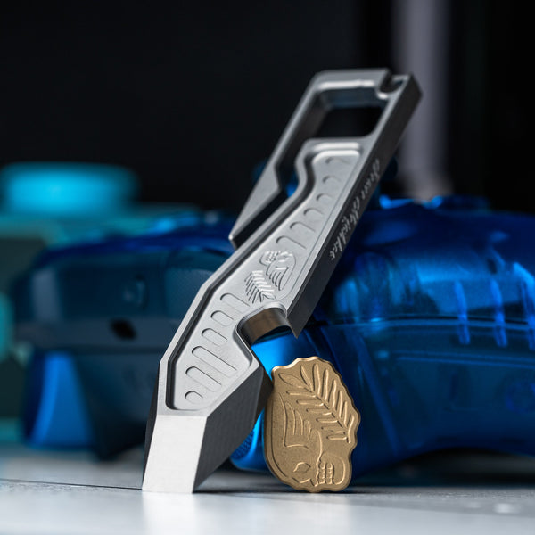 Peace Neighbor Titanium Espion Pry Tool w/ Brass Bone & Branch Lanyard Bead - URBAN EDC®