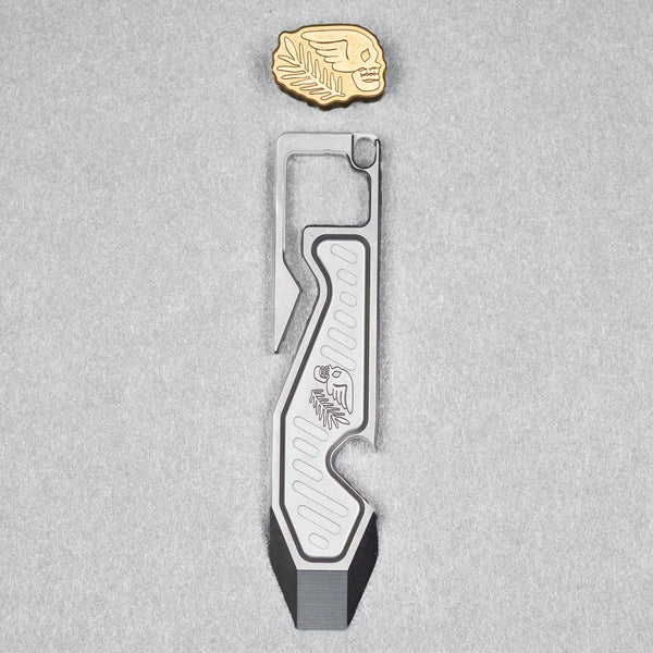 Peace Neighbor Titanium Espion Pry Tool w/ Brass Bone & Branch Lanyard Bead - URBAN EDC®