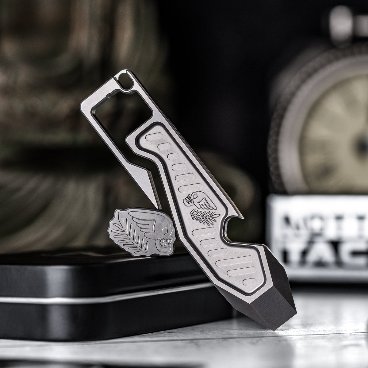 Peace Neighbor Titanium Espion Pry Tool w/ Titanium Bone & Branch Lanyard Bead - URBAN EDC®