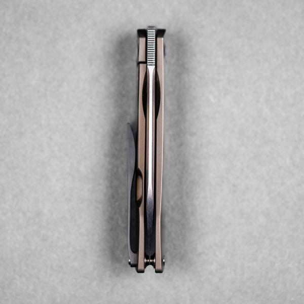 Pre - Order: URBAN Chimarra - Hand - Rubbed Magnacut & Bronze Anodized Titanium w/ Zirc Pivot Collar & Clip - URBAN EDC®