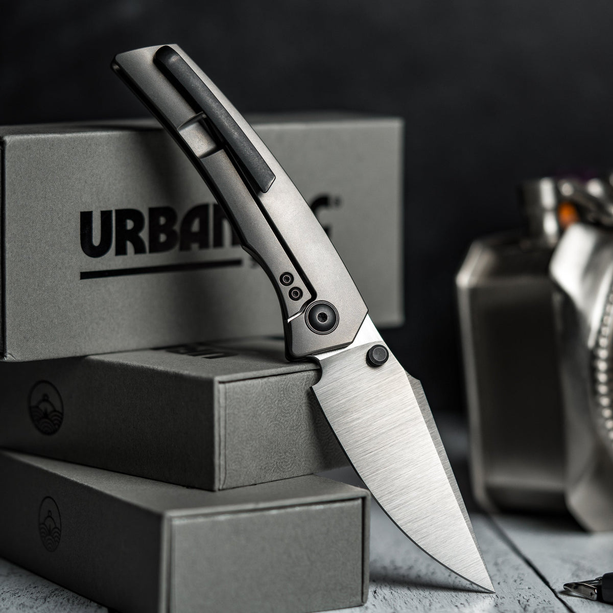 Pre - Order: URBAN Isurus - Satin Magnacut & Bead Blasted Ti w/ Blackwashed Hardware - URBAN EDC®