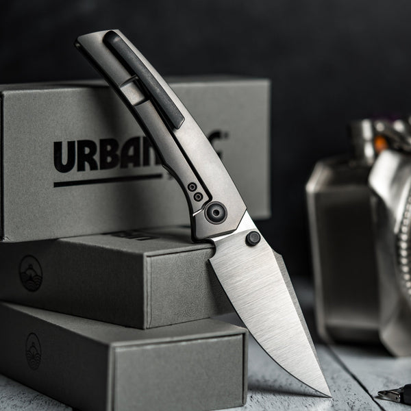 Pre - Order: URBAN Isurus - Satin Magnacut & Bead Blasted Ti w/ Blackwashed Hardware - URBAN EDC®