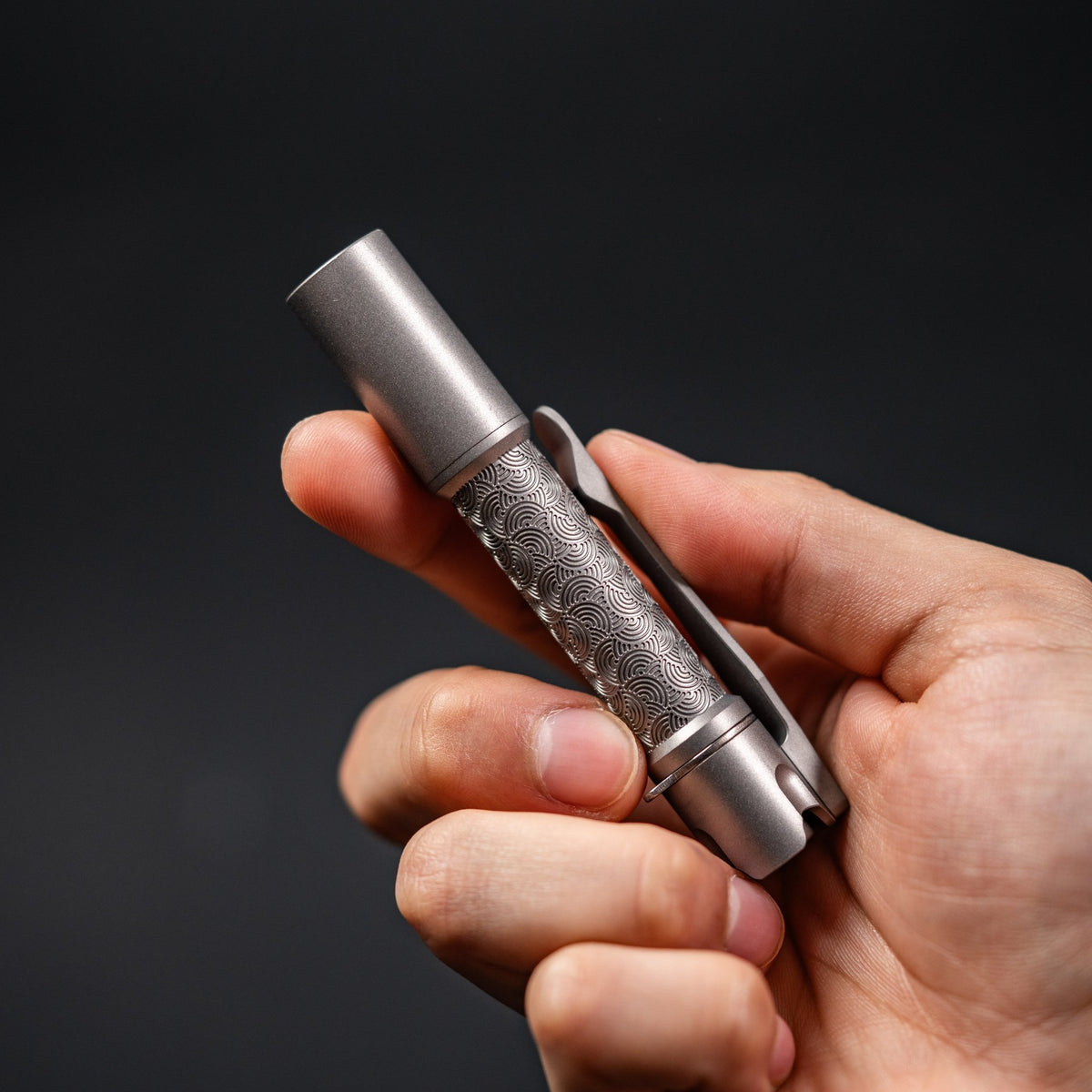 Reylight x URBAN Pineapple Mini Flashlight - Beadblasted Ti Chaos Seigaiha™ w/ Milled Ti Clip - URBAN EDC®