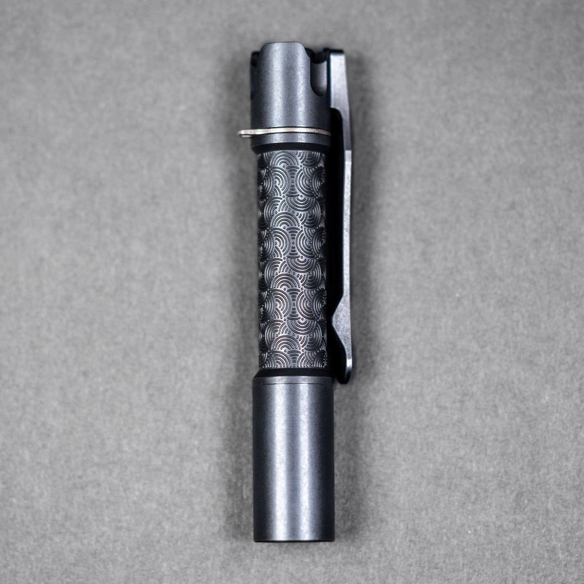 Reylight x URBAN Pineapple Mini Flashlight - Black Oil Ti Chaos Seigaiha™ w/ Milled Ti Clip - URBAN EDC®