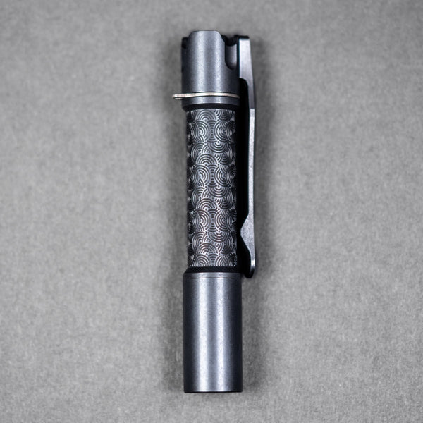 Reylight x URBAN Pineapple Mini Flashlight - Black Oil Ti Chaos Seigaiha™ w/ Milled Ti Clip - URBAN EDC®