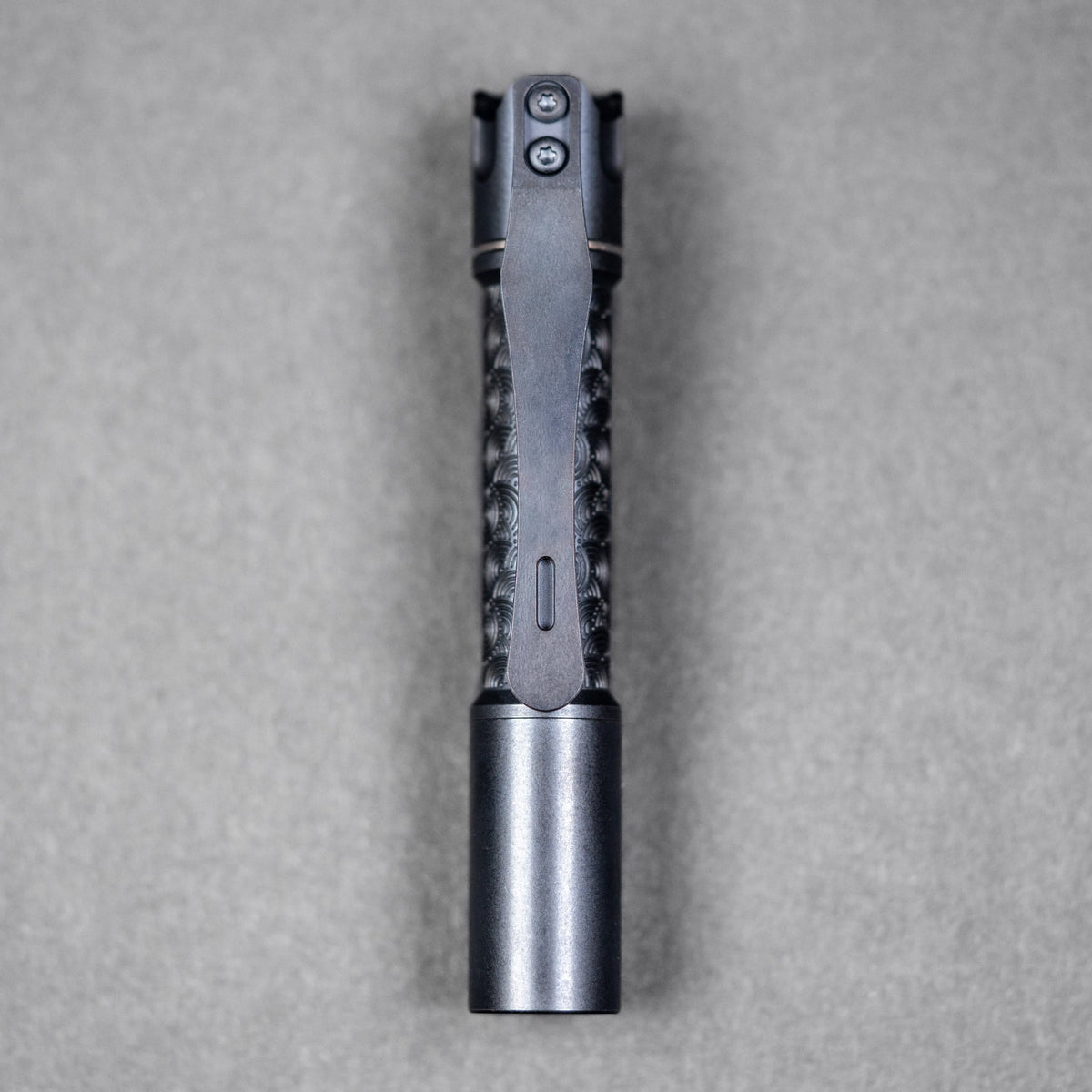 Reylight x URBAN Pineapple Mini Flashlight - Black Oil Ti Chaos Seigaiha™ w/ Milled Ti Clip - URBAN EDC®