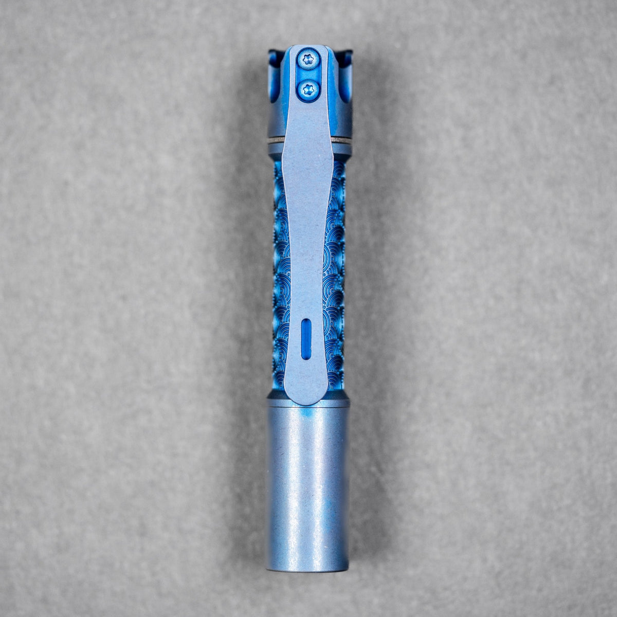 Reylight x URBAN Pineapple Mini Flashlight - Blue Stonewash Ti Chaos Seigaiha™ w/ Milled Ti Clip - URBAN EDC®