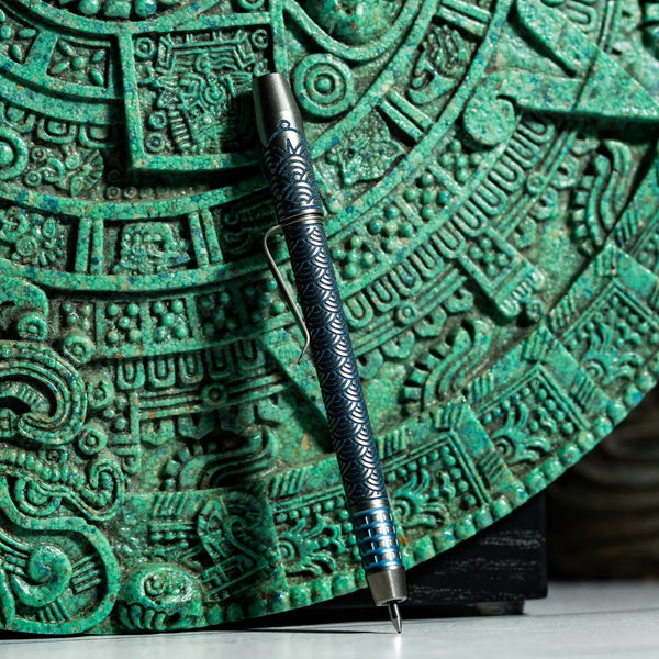 Ti2 Design x URBAN TechLiner Shorty Grid Pen - Blue Tumble Ti Seigaiha - URBAN EDC®