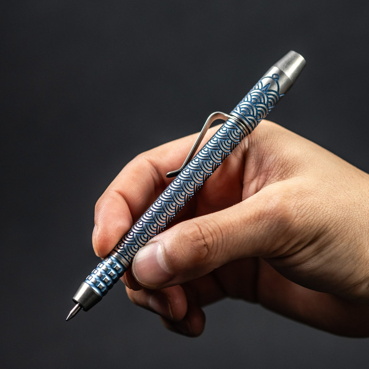 Ti2 Design x URBAN TechLiner Shorty Grid Pen - Blue Tumble Ti Seigaiha - URBAN EDC®