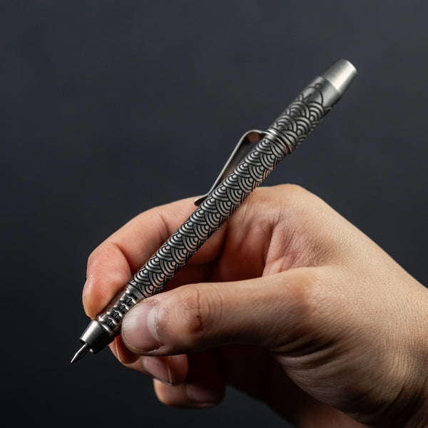 Ti2 Design x URBAN TechLiner Shorty Grid Pen - Laser Tumble Ti Seigaiha - URBAN EDC®