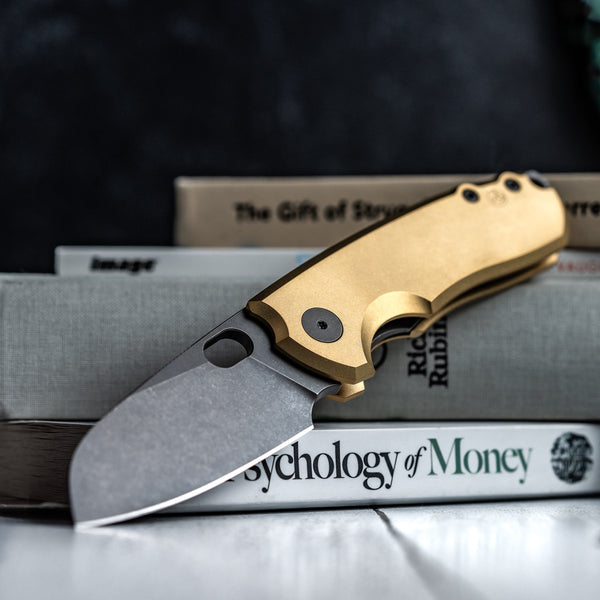 URBAN F5.5 - Darkwashed Magnacut & Blasted Brass w/ Anchor Stamp - URBAN EDC®