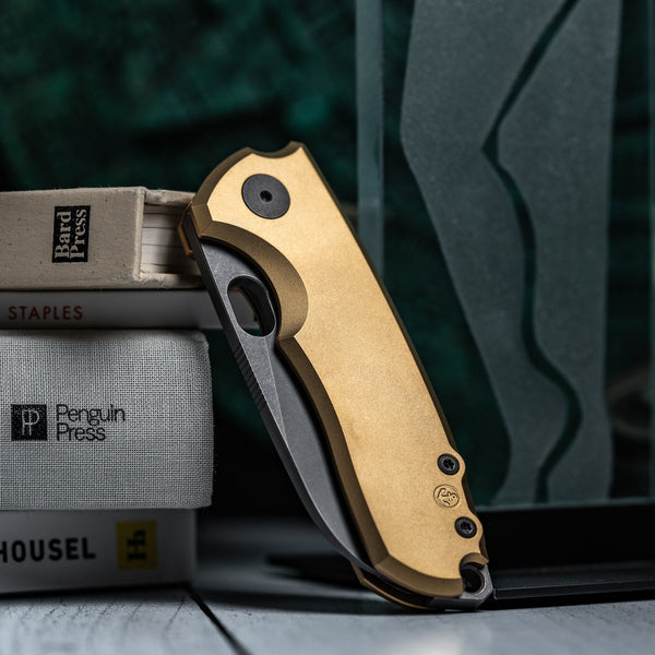 URBAN F5.5 - Darkwashed Magnacut & Blasted Brass w/ Anchor Stamp - URBAN EDC®