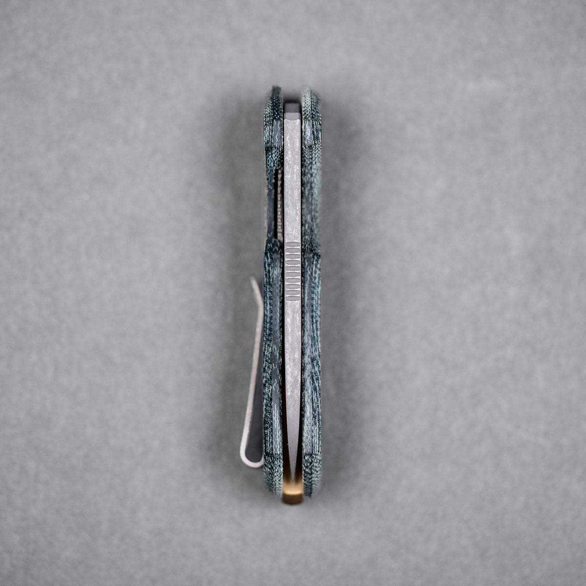 URBAN Jib - Acid-Etched Vanax & Blue Denim Micarta Linerlock w/ Bronze Backspacer - URBAN EDC®