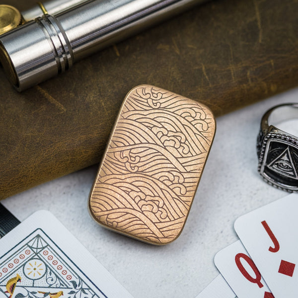 Ben Krein Worry Stone - Bronze w/ Seigaiha V2 Engraving (Exclusive) - URBAN EDC®
