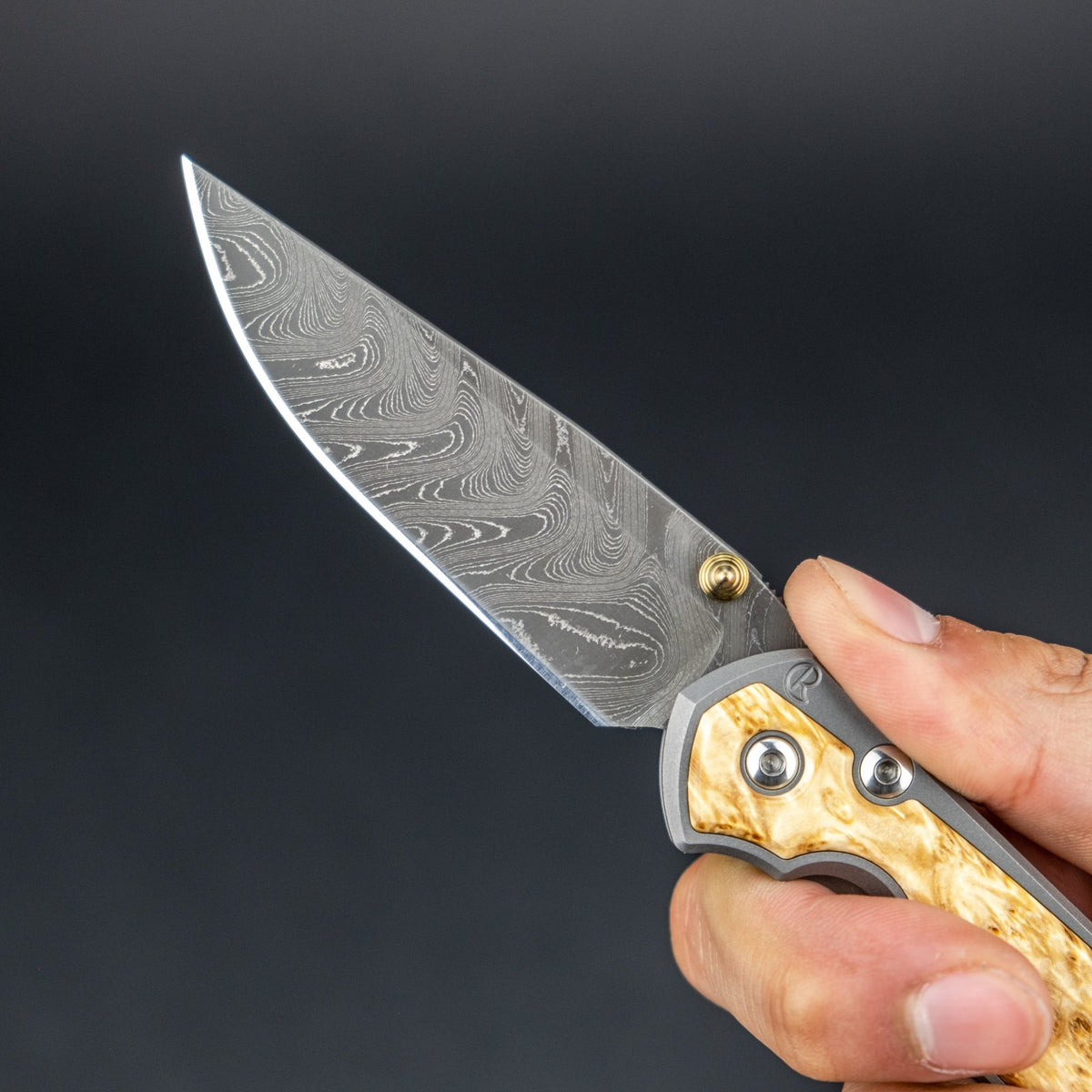 Chris Reeve Small Sebenza 31 - Boomerang Damascus Drop Point Blade w/ Box Elder Inlay - URBAN EDC®