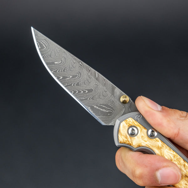 Chris Reeve Small Sebenza 31 - Boomerang Damascus Drop Point Blade w/ Box Elder Inlay - URBAN EDC®