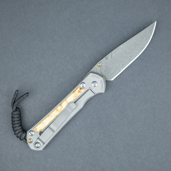 Chris Reeve Small Sebenza 31 - Boomerang Damascus Drop Point Blade w/ Box Elder Inlay - URBAN EDC®