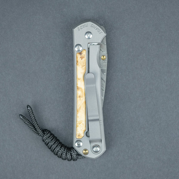 Chris Reeve Small Sebenza 31 - Boomerang Damascus Drop Point Blade w/ Box Elder Inlay - URBAN EDC®