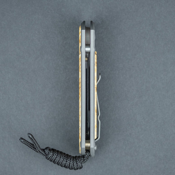 Chris Reeve Small Sebenza 31 - Boomerang Damascus Drop Point Blade w/ Box Elder Inlay - URBAN EDC®
