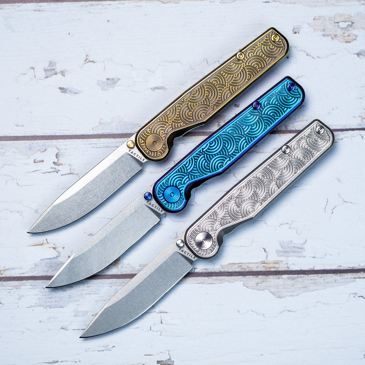 Tactile Knife Co. Rockwall Thumbstud - Modern - Seigaiha Engraved Titanium (Exclusive) - URBAN EDC®