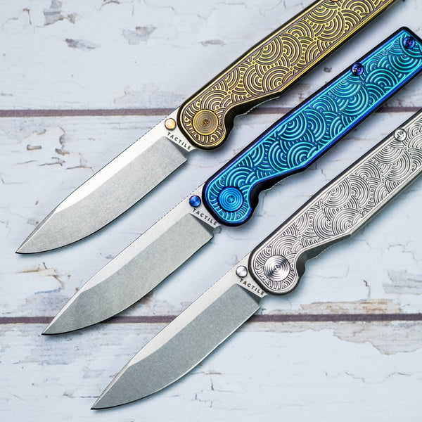 Tactile Knife Co. Rockwall Thumbstud - Modern - Seigaiha Engraved Titanium (Exclusive) - URBAN EDC®
