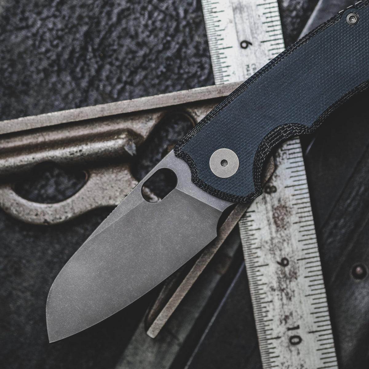 URBAN F5.5 - Blue Denim Micarta w/ Acid - Etched M390 - URBAN EDC®